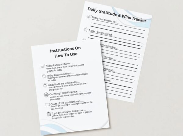 Daily Gratitude & Wins Tracker | Printable Self-Care Worksheet
